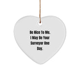 Funny Surveyor Gifts from Men to Friends - Be Nice To Me Heart Ornament, Christmas Unique Ornament for Surveyor - Image 1